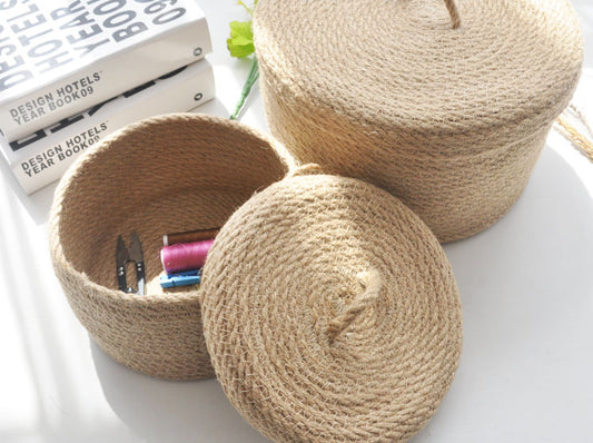 Handwoven Natural Storage Basket with Lid