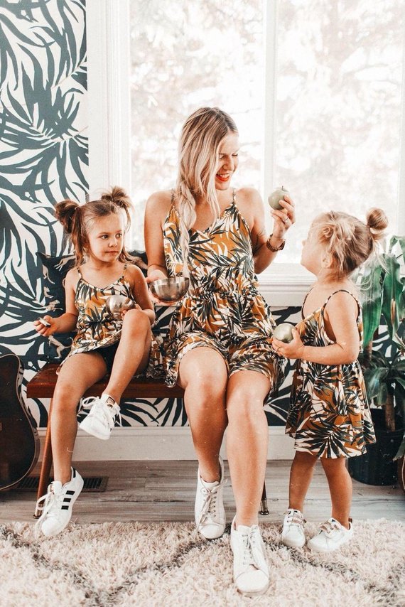 Mommy and Me Brown Tropical Casual Dress