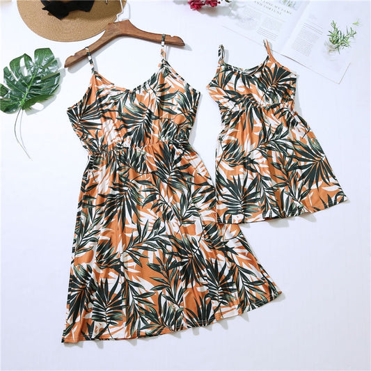 Mommy and Me Brown Tropical Casual Dress