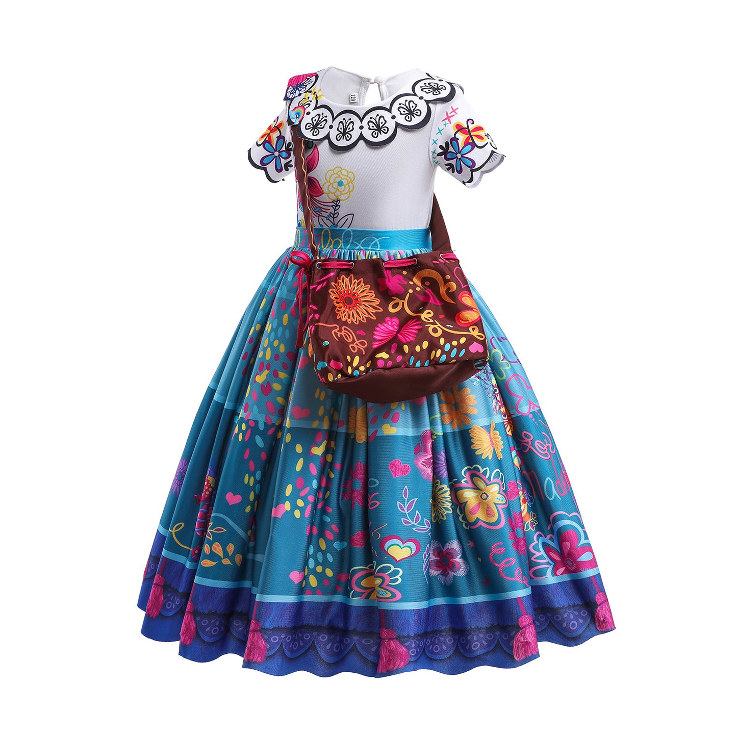 Mirabels colorful gown with handbag.