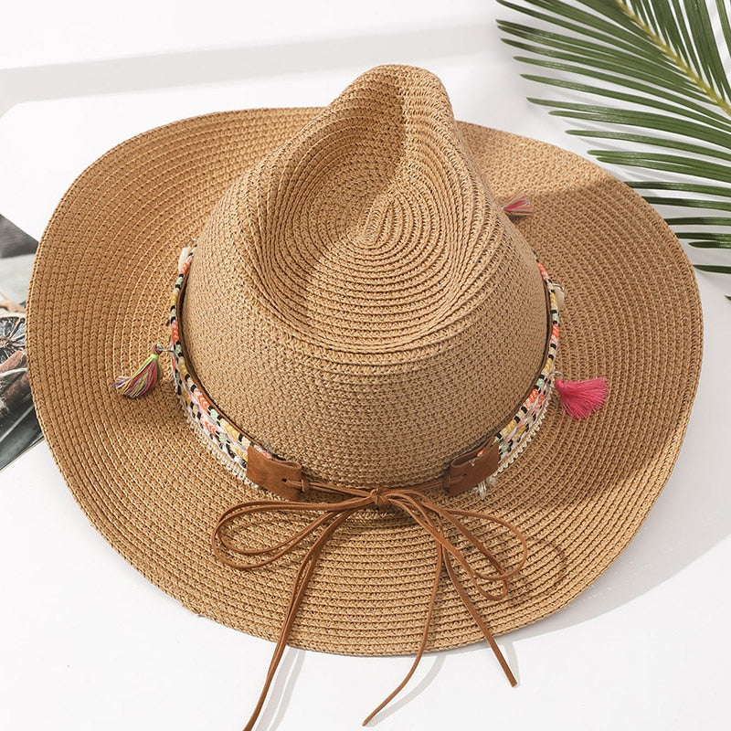Pink Tassel Panama Style Beach Hat
