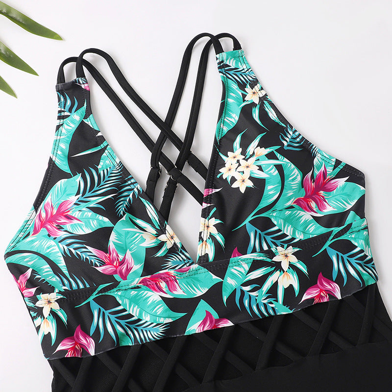 Mommy and Me One Piece Matching Tropical Print Swimsuit