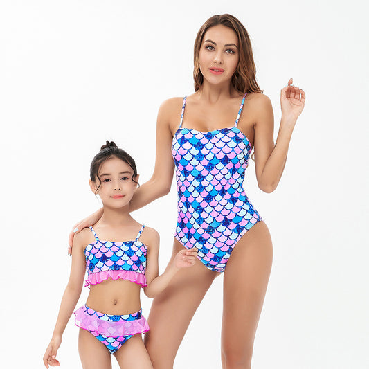 Mommy and Me Mermaid Scale Print Swimsuit