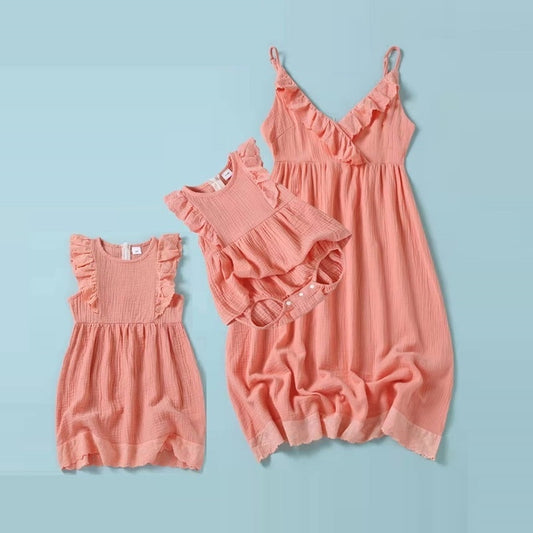 Mommy and Me Soft Sleeveless Ruffle Top Dress - Pink