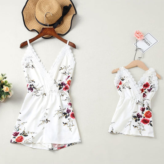 Mommy and Me White Floral Strappy Romper