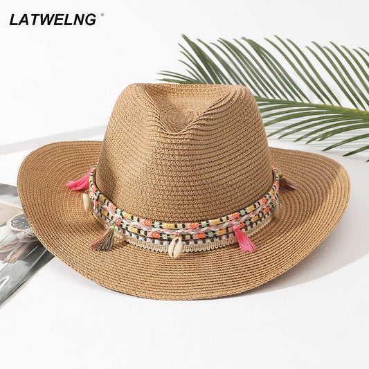 Pink Tassel Panama Style Beach Hat